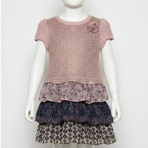 Blueberry Boulevard Girls Pink Sequin Crochet Tiered Ruffle Dress Size 7/8